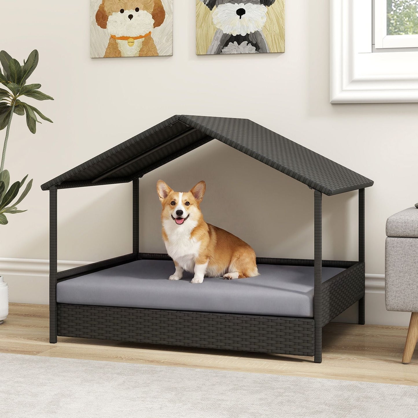 Pawly Wicker Dog House with Canopy — curated product gallery view 2