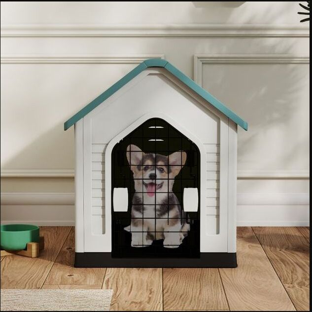 Pawly Ventilated Plastic Dog Kennel shown in everyday use