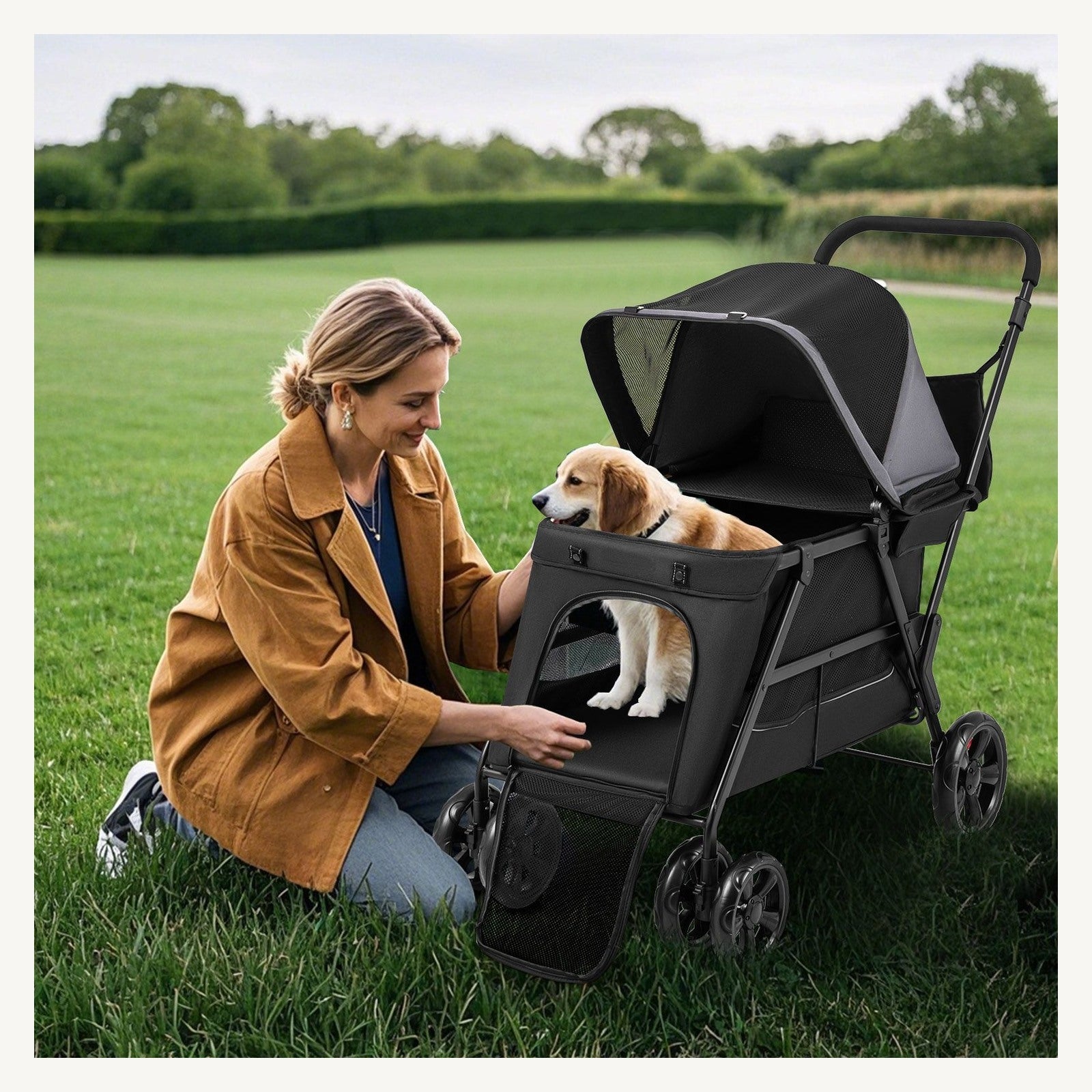 Pawly Dual-Entry Dog Stroller Wagon key feature detail