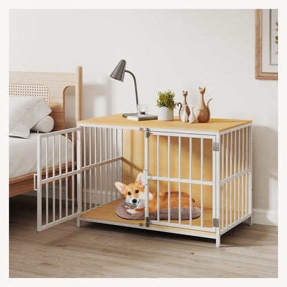 Pawly Double-Door Dog Crate Furniture shown in everyday use