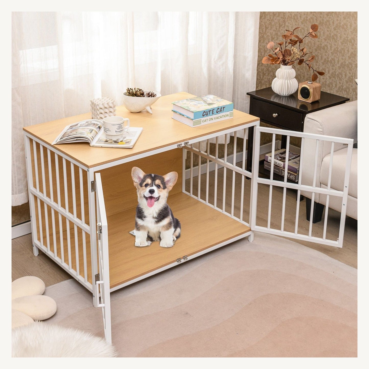 Pawly Double-Door Dog Crate Furniture key feature detail