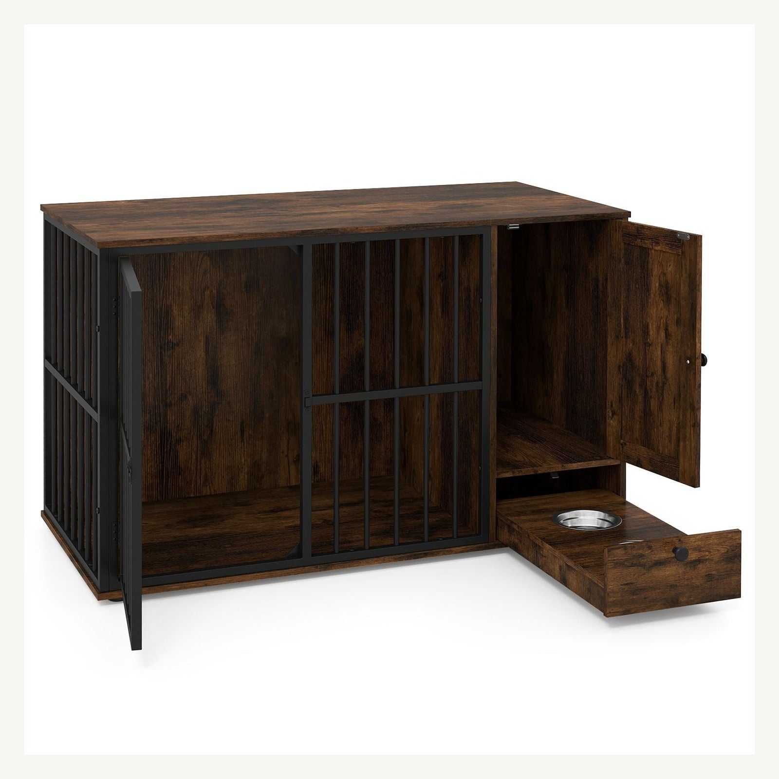 Pawly Dog Crate Furniture with Pull-Out Bowls – product view 1