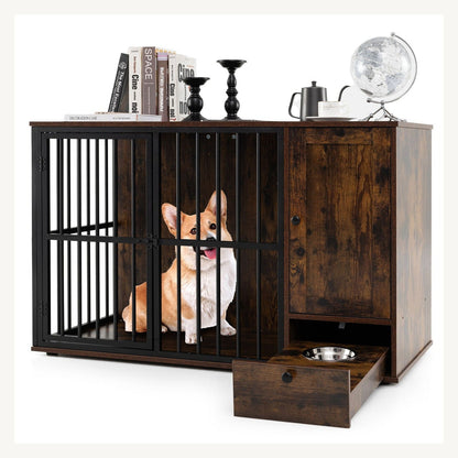 Pawly Dog Crate Furniture with Pull-Out Bowls – product view 3