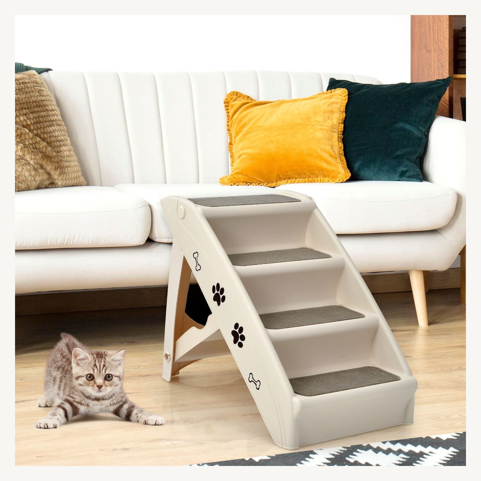 Pawly Foldable Four-Step Dog Stairs key feature detail
