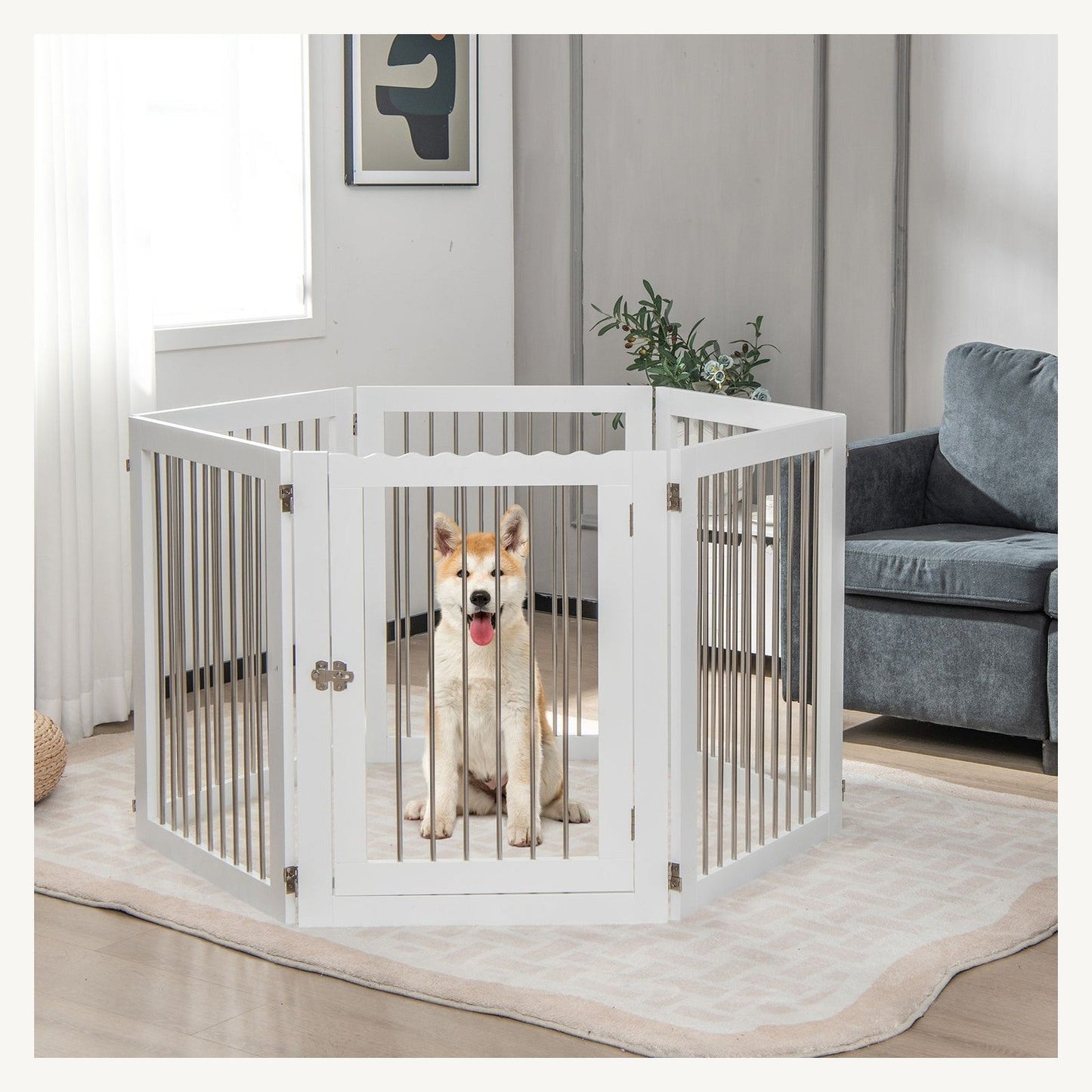 Pawly Extra-Wide Foldable Dog Gate shown in everyday use