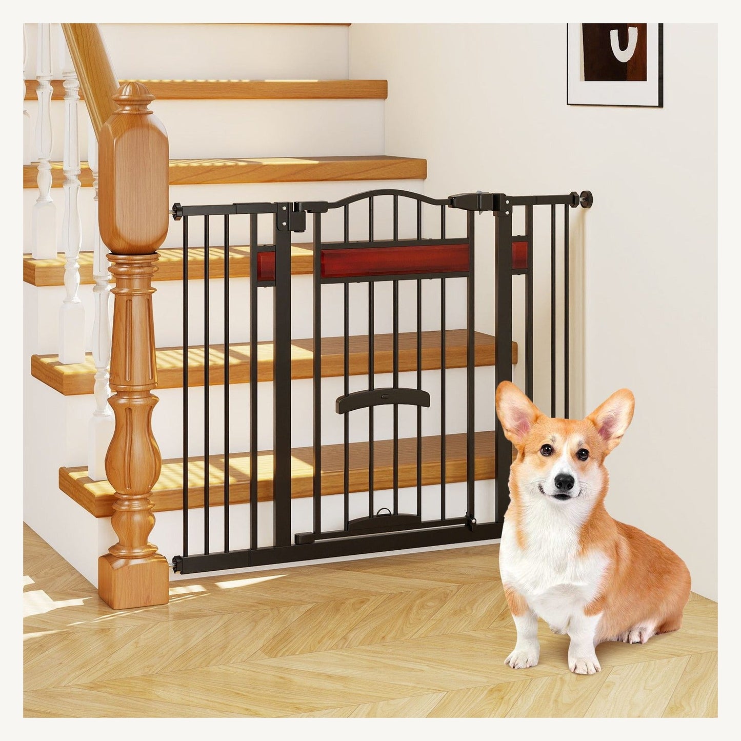 Pawly Extra-Wide Walk-Through Dog Gate shown in everyday use