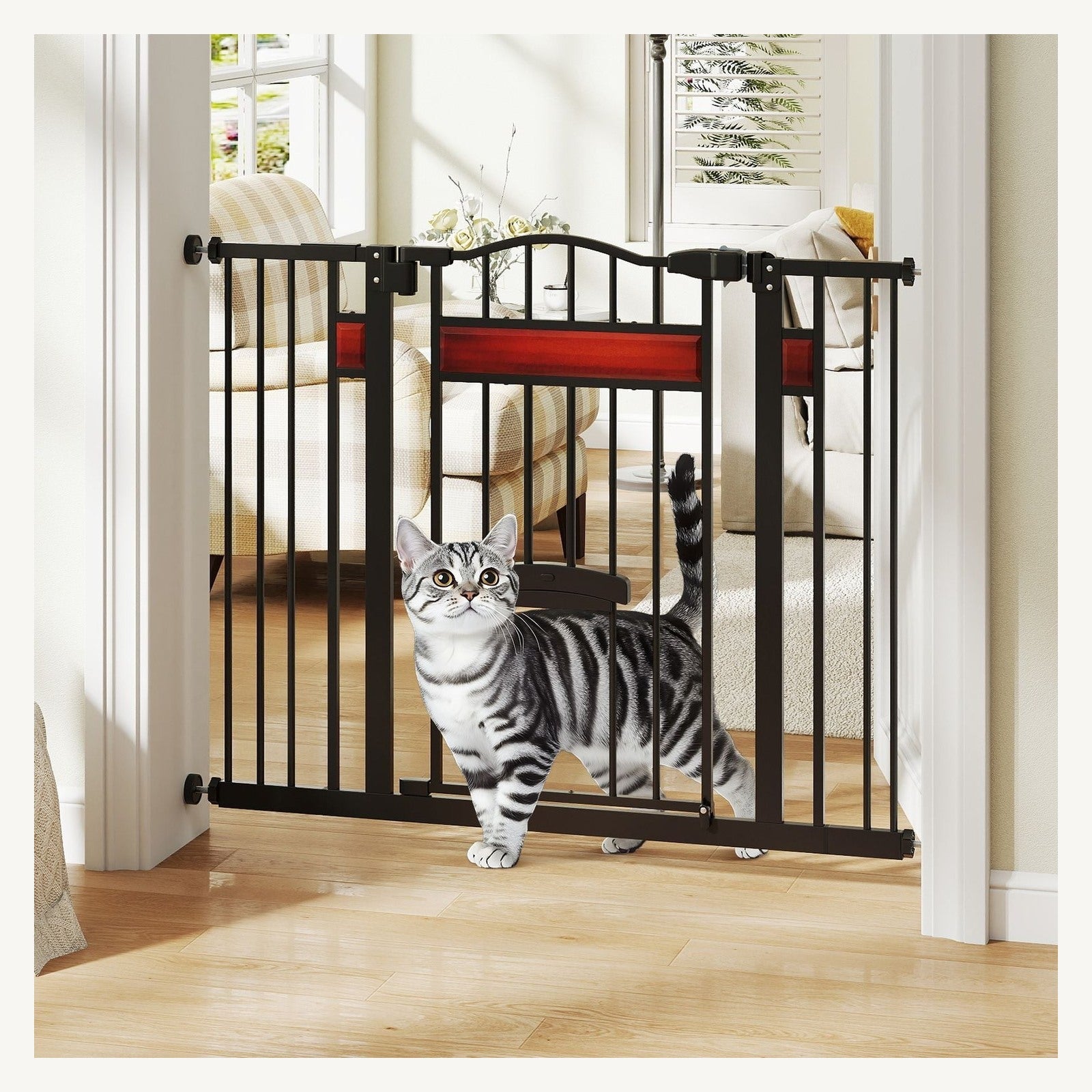Pawly Extra-Wide Walk-Through Dog Gate key feature detail