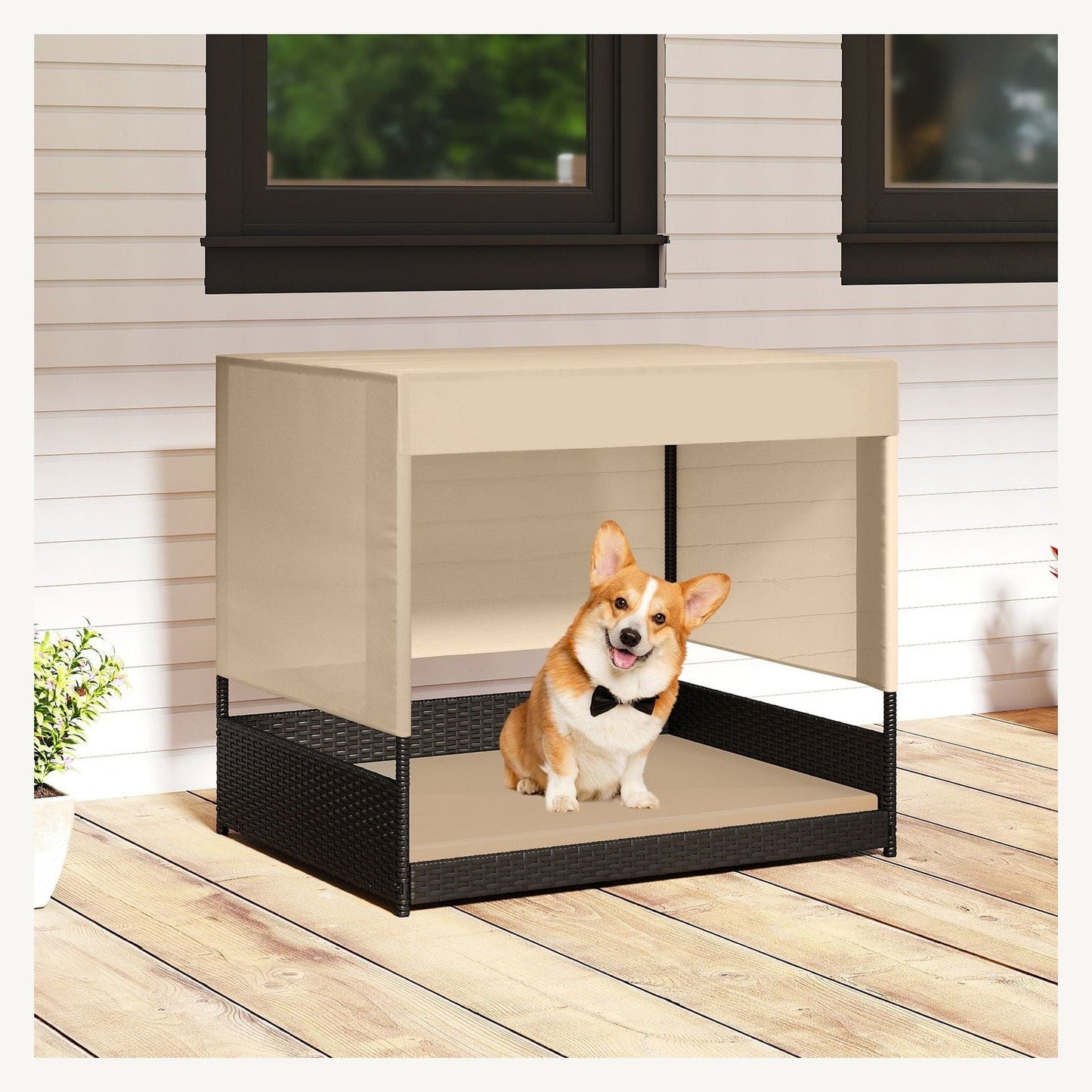Pawly Elevated Wicker Dog House key feature detail