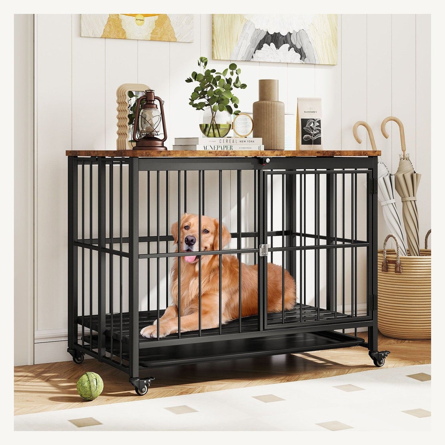 Pawly Foldable Dog Crate Side Table shown in everyday use