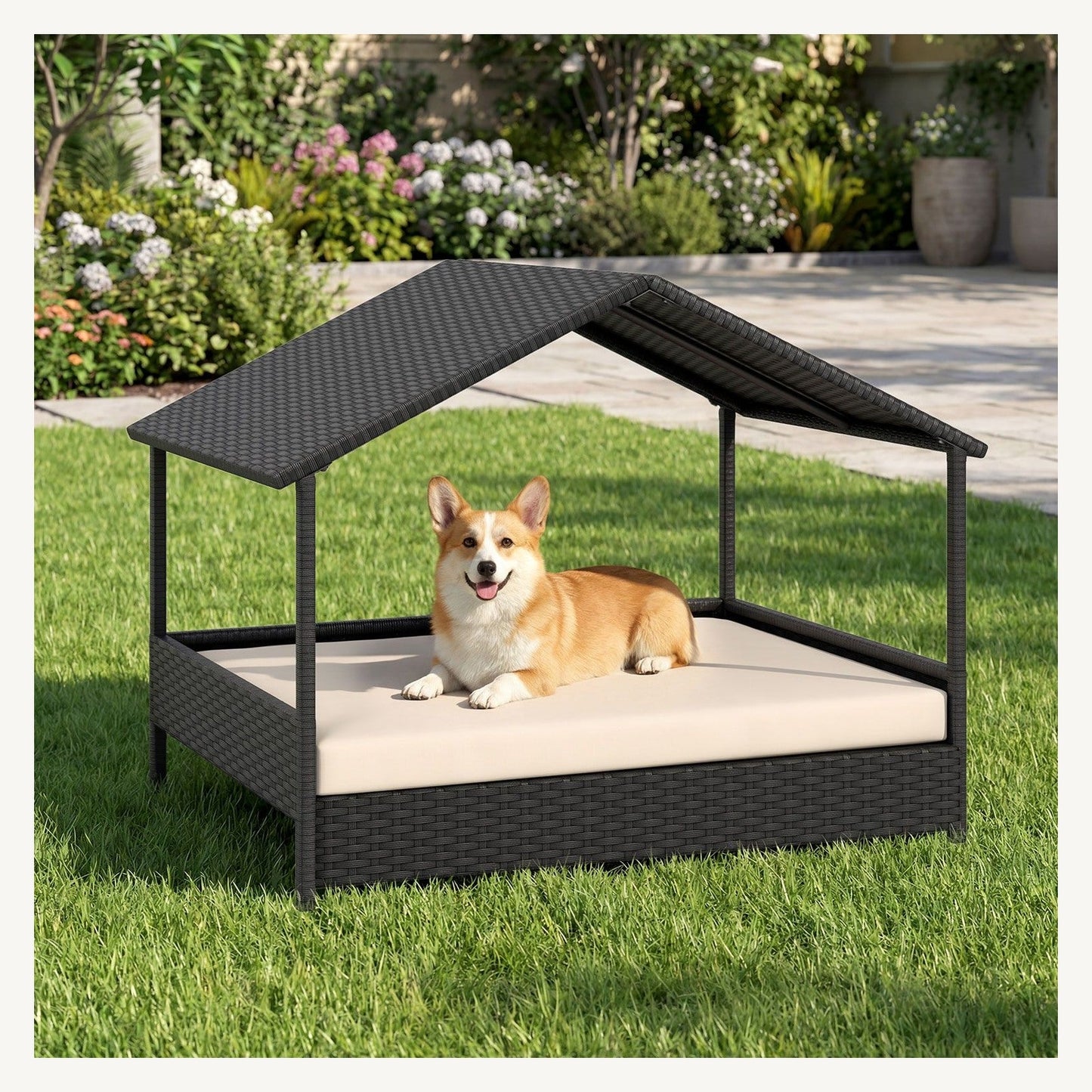 Pawly Wicker Dog House with Canopy clean product view