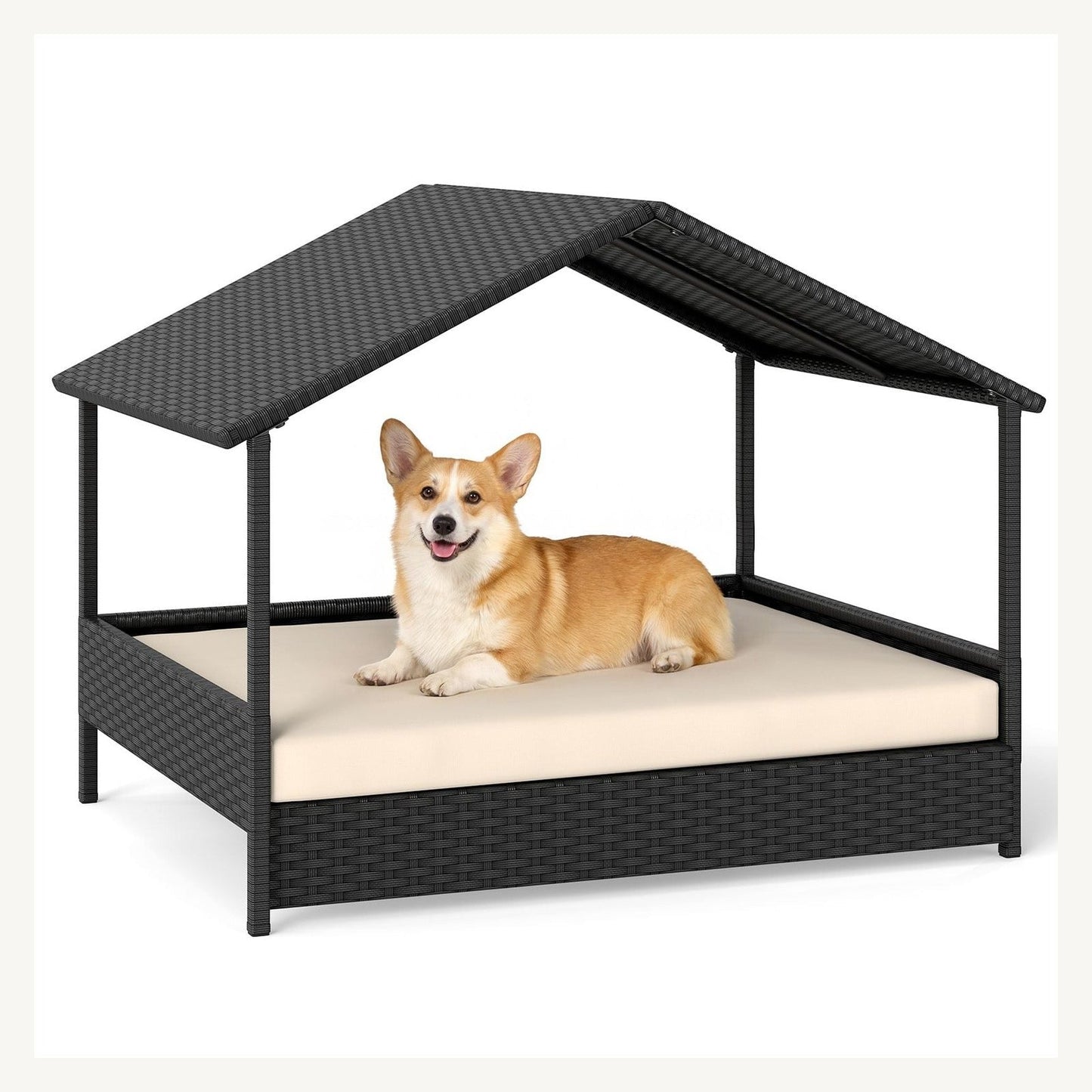 Pawly Wicker Dog House with Canopy key feature detail