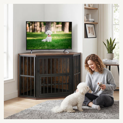 Pawly Dog Crate TV Stand with Bowl Rack – product view 4