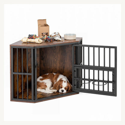 Pawly Dog Crate TV Stand with Bowl Rack – product view 3