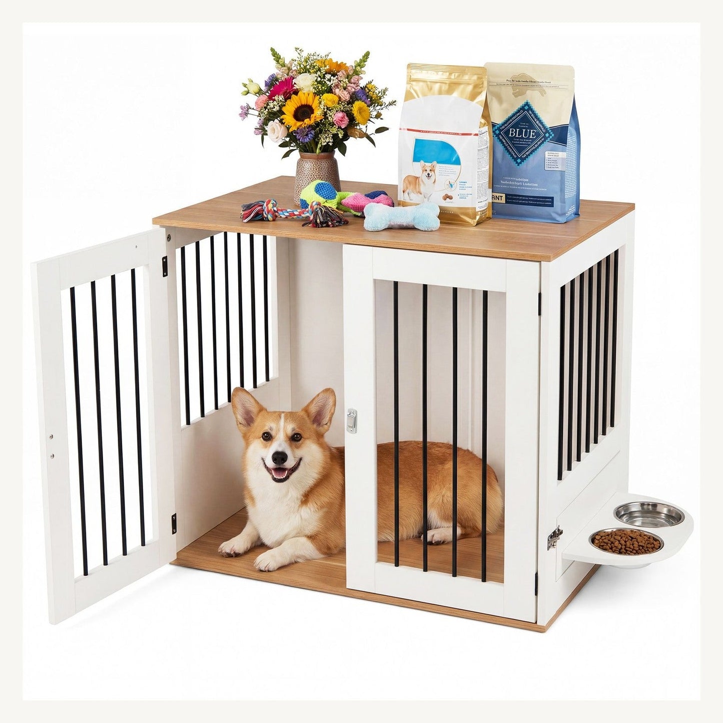 Pawly Dog Crate with Rotating Feeder – product view 2
