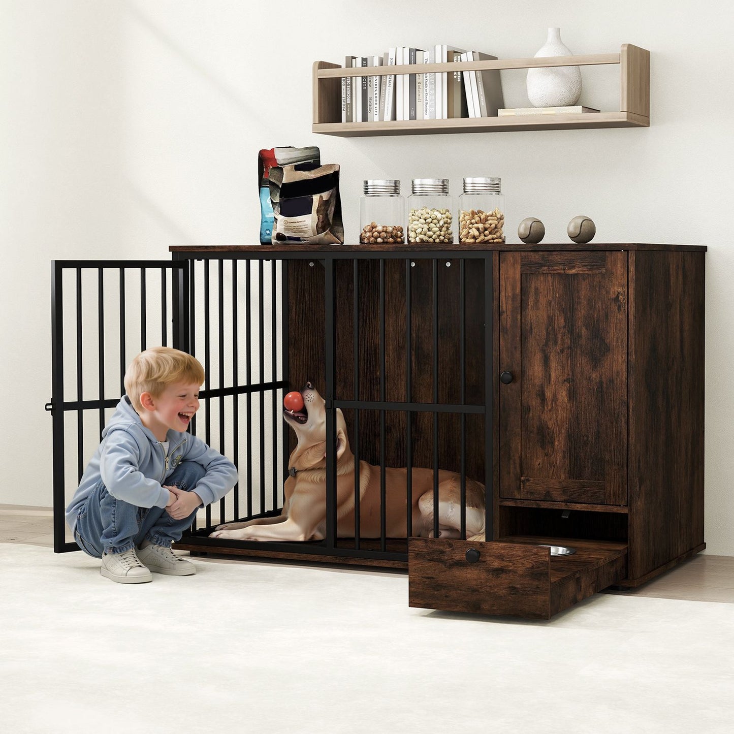 Pawly Dog Crate Furniture with Pull-Out Bowls — curated product gallery view 1