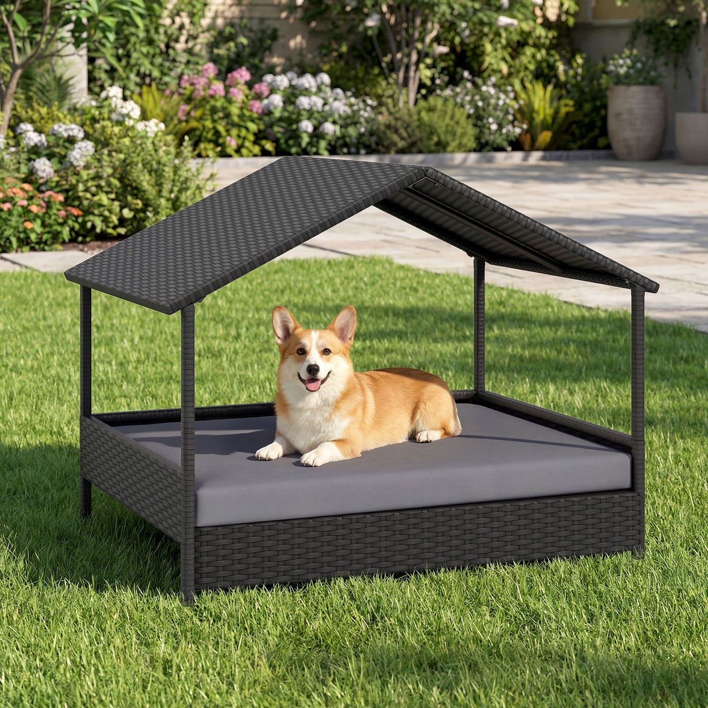 Pawly Wicker Dog House with Canopy — curated product gallery view 1