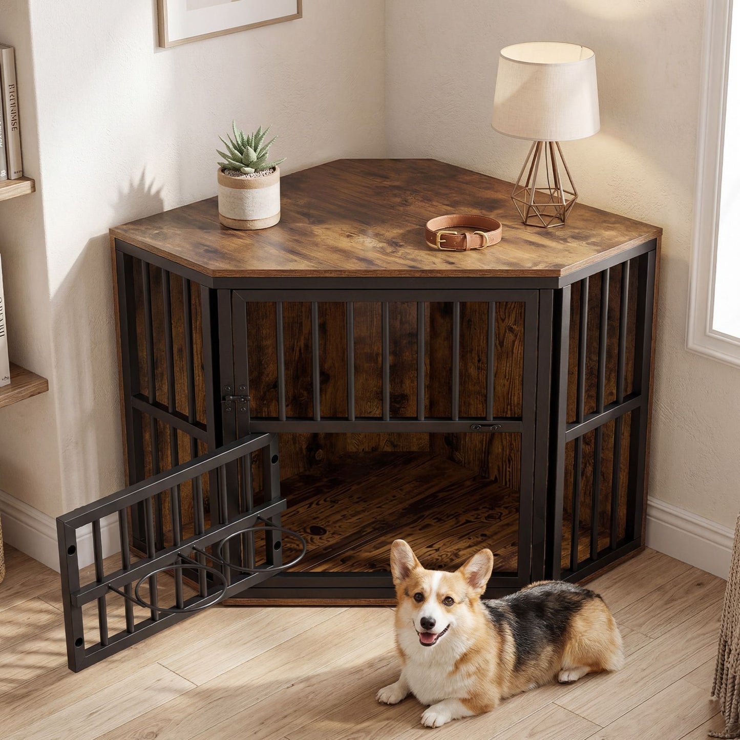 Pawly Dog Crate TV Stand with Bowl Rack — curated product gallery view 1